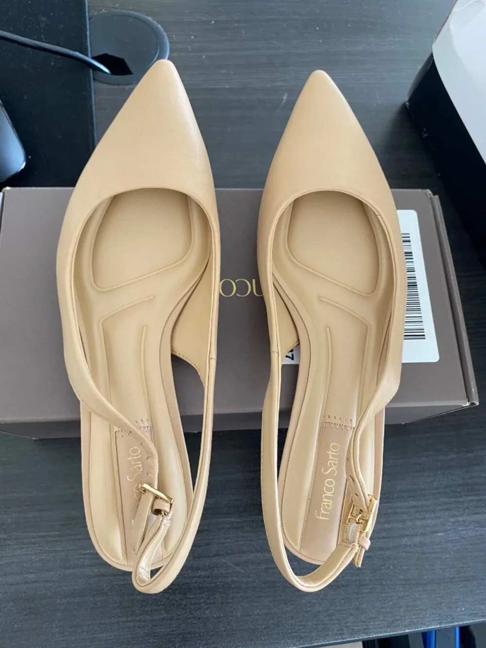 Franco Sarto Womens Racer Slingback Leather Shoes Beige Size 8M Defected